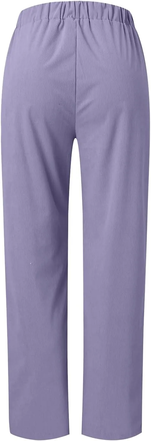 MCILLO Ladies Corduroy Pants Women Elastic High Waist Straight Leg Slacks Casual Trousers with Pocket