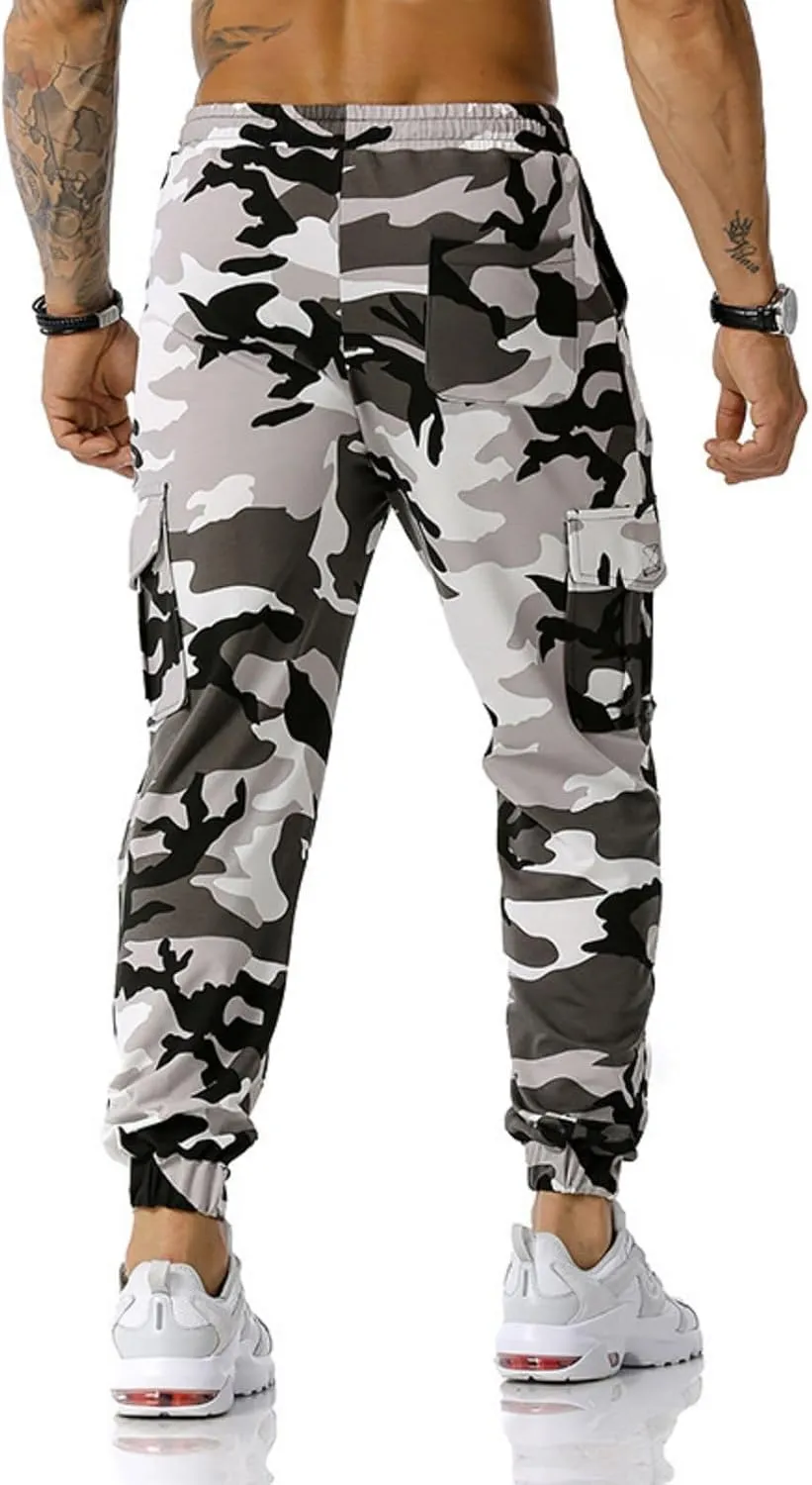 Men Camo Cargo Jogger Sweatpants Casual Drawstring Camouflage Cargo Work Pants with Pockets