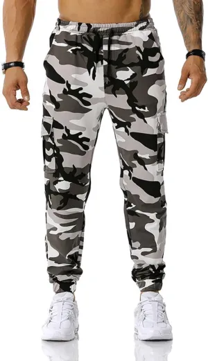 Men Camo Cargo Jogger Sweatpants Casual Drawstring Camouflage Cargo Work Pants with Pockets