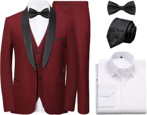 Men's 6 Pieces Slim Fit Suit 1 Button Blazer Jacket Vest Pants Shirts Tie Bow Tie Tuxedo Set for Dinner Party Wedding