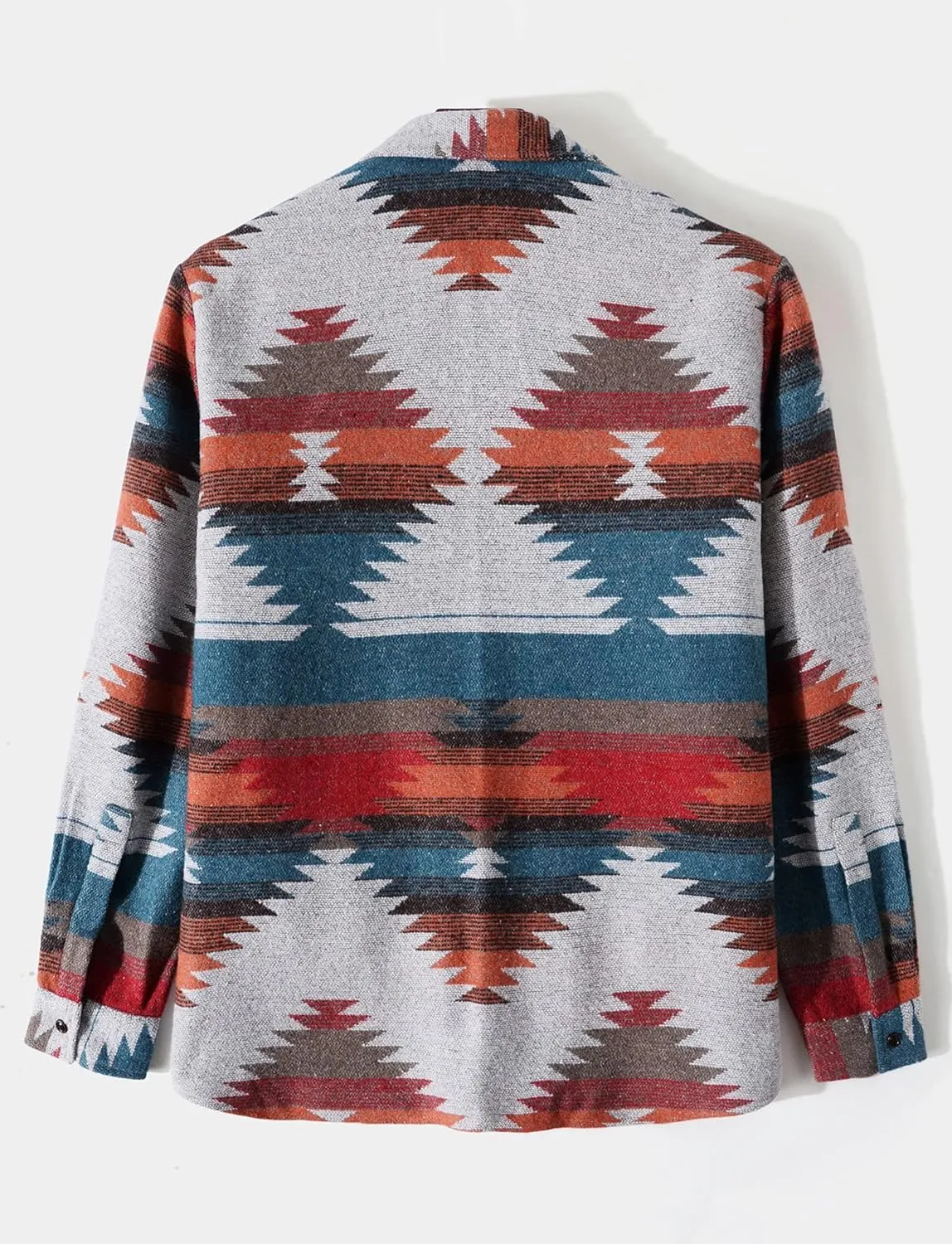 Men's Aztec Print Shacket Long Sleeve Button Up Woolen Shirt Jacket