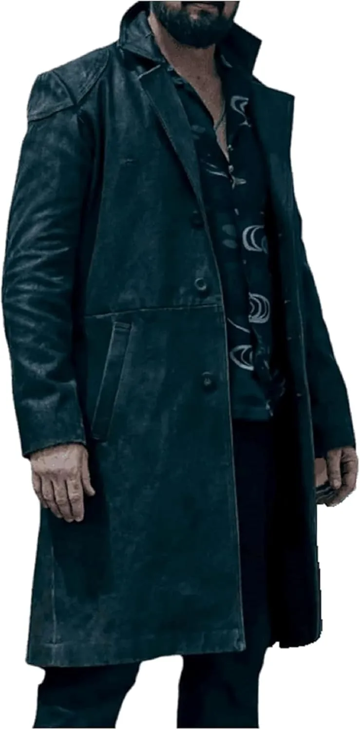 Mens Black Leather Winter Trench Coat Gothic Long Trench Long Duster Steampunk Coats