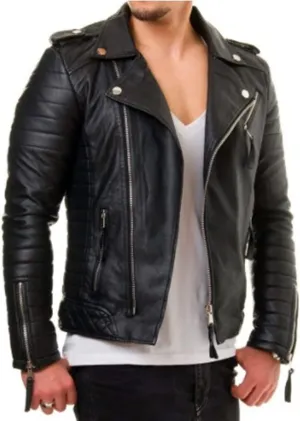 Mens Cafe Racer Black Biker Slim Fit Genuine Sheepskin Leather Motorcycle jacket For Men