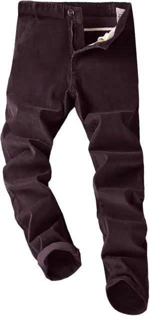 Men's Corduroy Chino Pant Straight Fit Flat-Front Casual Pants Vintage Slim Fit Straight Legs Pants Fall Winter Trousers