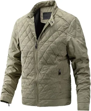Men's Diamond Quilted Down Jacket Lightweight Cotton Zip Up Jacket Packable Warm Padded Coats Outwear