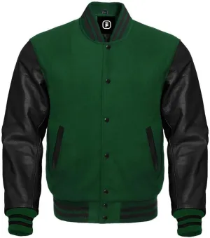 men's fashion lettermen baseball varsity jacket casual slim fit bomber jackets genuine leather seleeve wool body