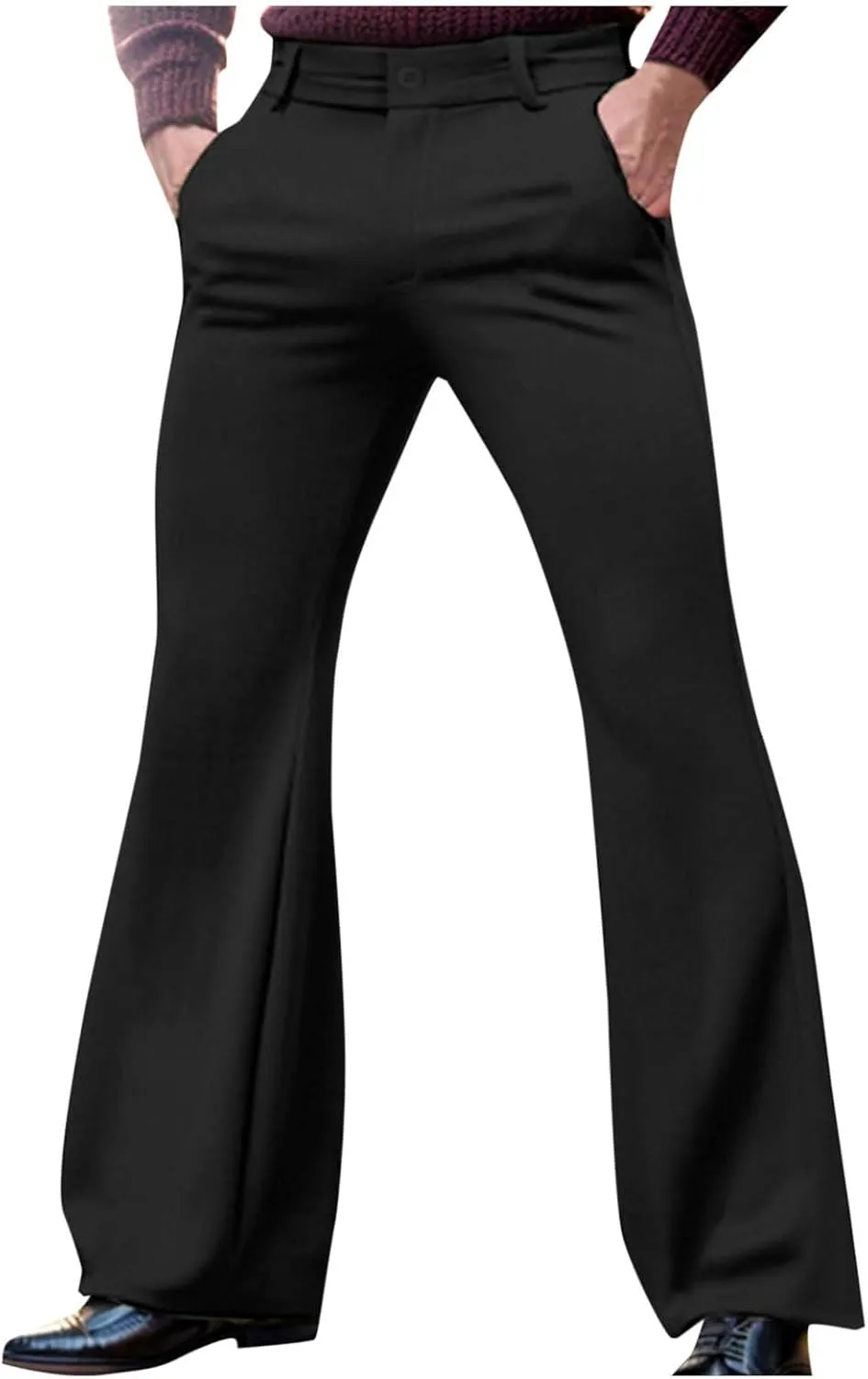 Mens Flared Pants with Belt Loops and Pockets Fashionable Wide Leg Trousers for Formal and Casual Wear