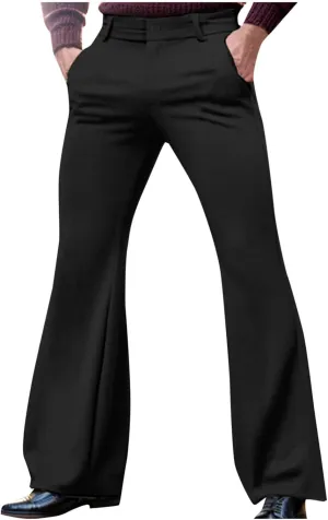 Mens Flared Pants with Belt Loops and Pockets Fashionable Wide Leg Trousers for Formal and Casual Wear