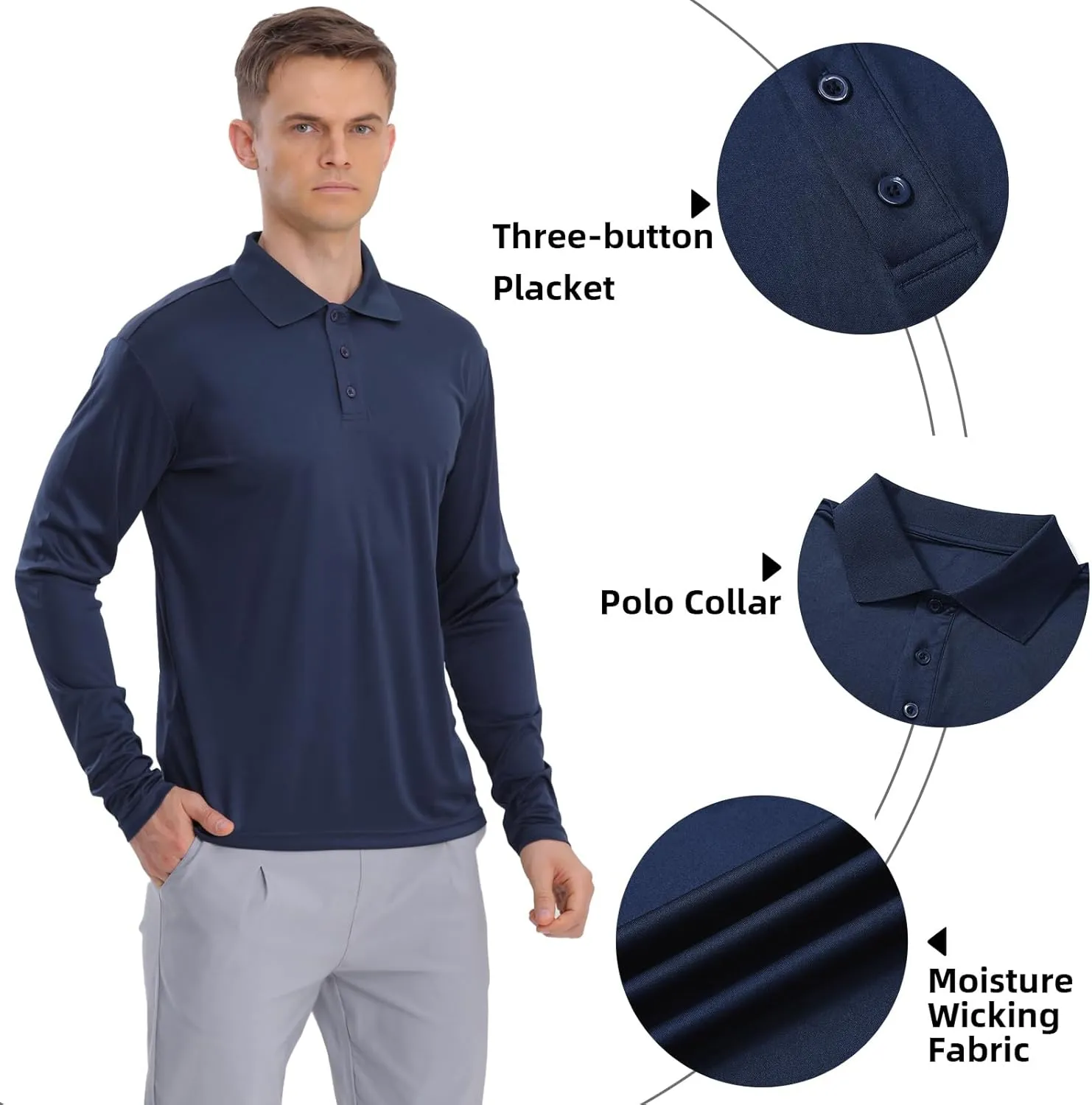 Men's Golf Polo Shirts,1 Pack/4 Pack Long Sleeve Quick Dry Athletic Casual Performance Collar Shirts for Men