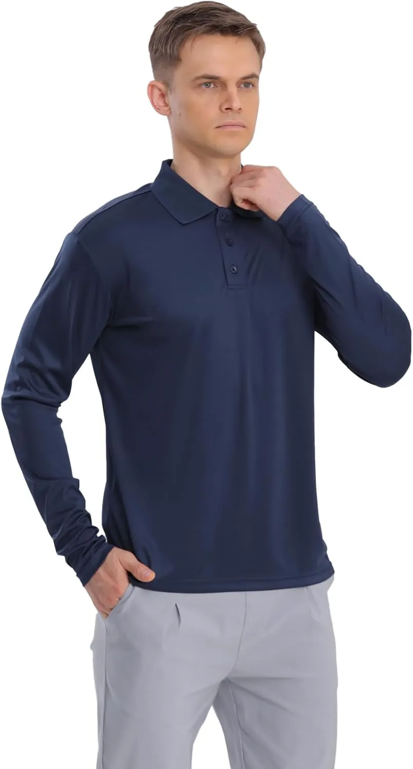 Men's Golf Polo Shirts,1 Pack/4 Pack Long Sleeve Quick Dry Athletic Casual Performance Collar Shirts for Men