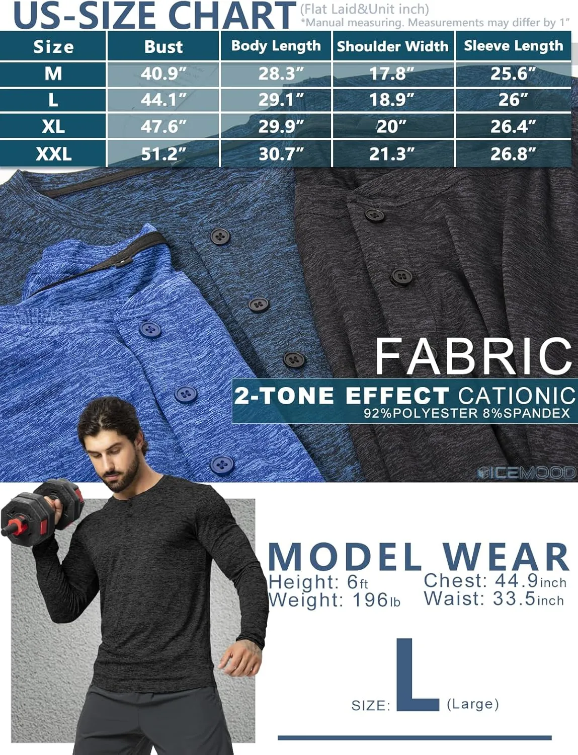 Mens Henley Shirt Dry Fit Tech 3 Button T Slim Fit Quick Dry Gym Tshirt Long Sleeve Lightweight Basic Casual Tee