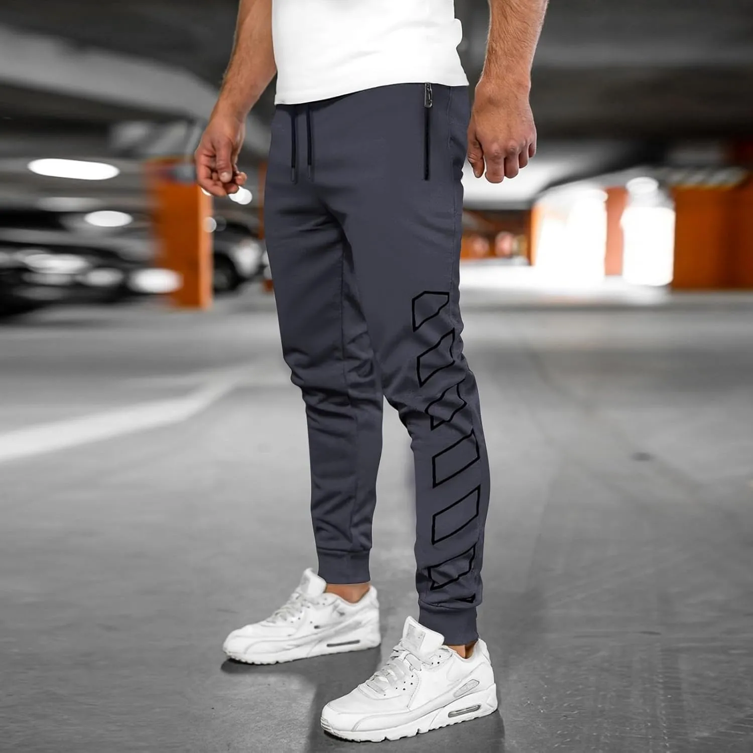 Men's Joggers Drawstring Sweatpants with Zipper Pockets Slim Fit Pants Gym Workout Trousers Work Pants for Men