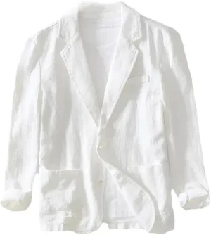 Men's Linen Cotton Blazer buttons Long Sleeve Casual Business Loose Solid Color Suit Jackets