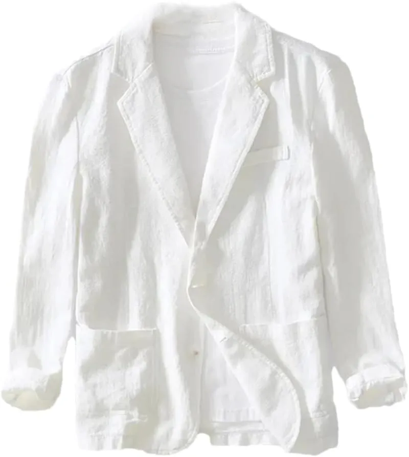 Men's Linen Cotton Blazer buttons Long Sleeve Casual Business Loose Solid Color Suit Jackets