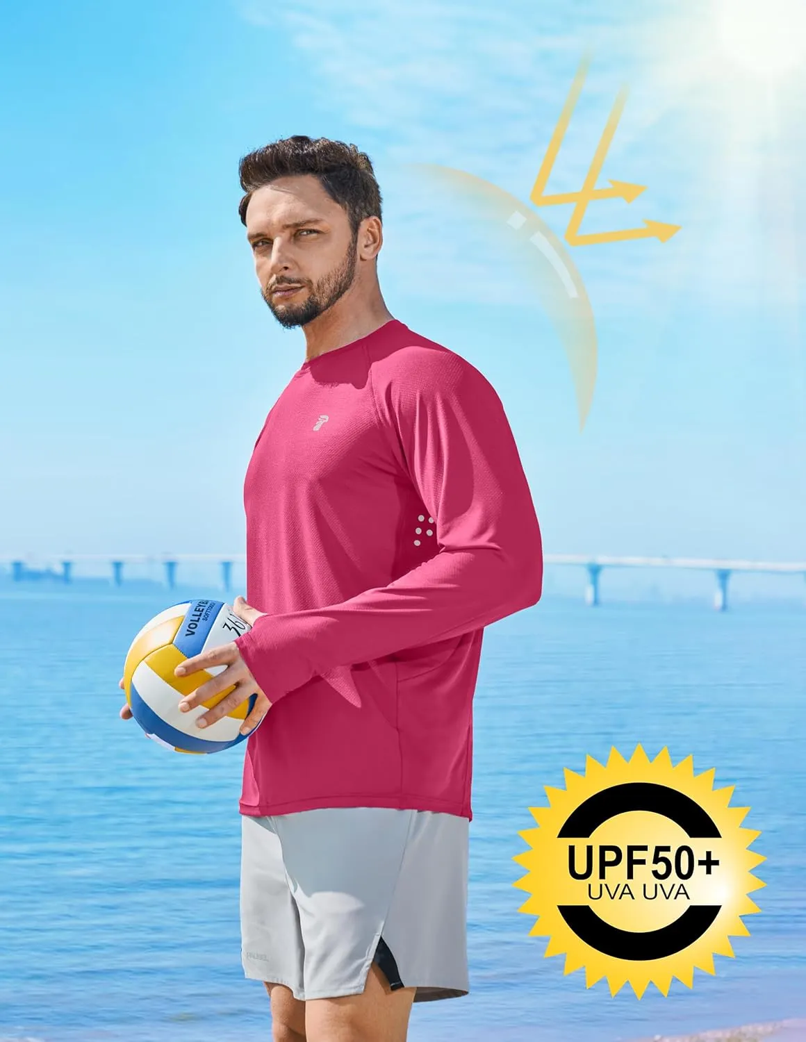 Men's Long Sleeve Sun Protection Swim Shirts UPF 50  Rash Guard Quick Dry Lightweight Fishing Shirts for Beach Summer