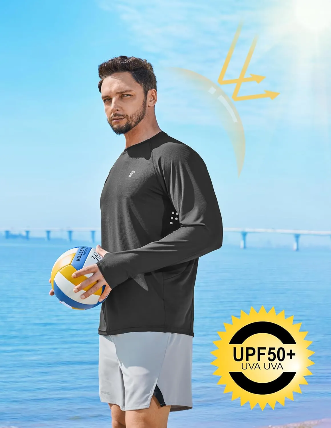 Men's Long Sleeve Sun Protection Swim Shirts UPF 50  Rash Guard Quick Dry Lightweight Fishing Shirts for Beach Summer
