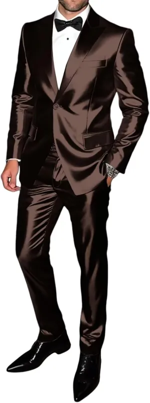 Men's Satin Suits 2 Piece Casual Shiny Suits for Men with Jackets and Pants for Prom Party Wedding
