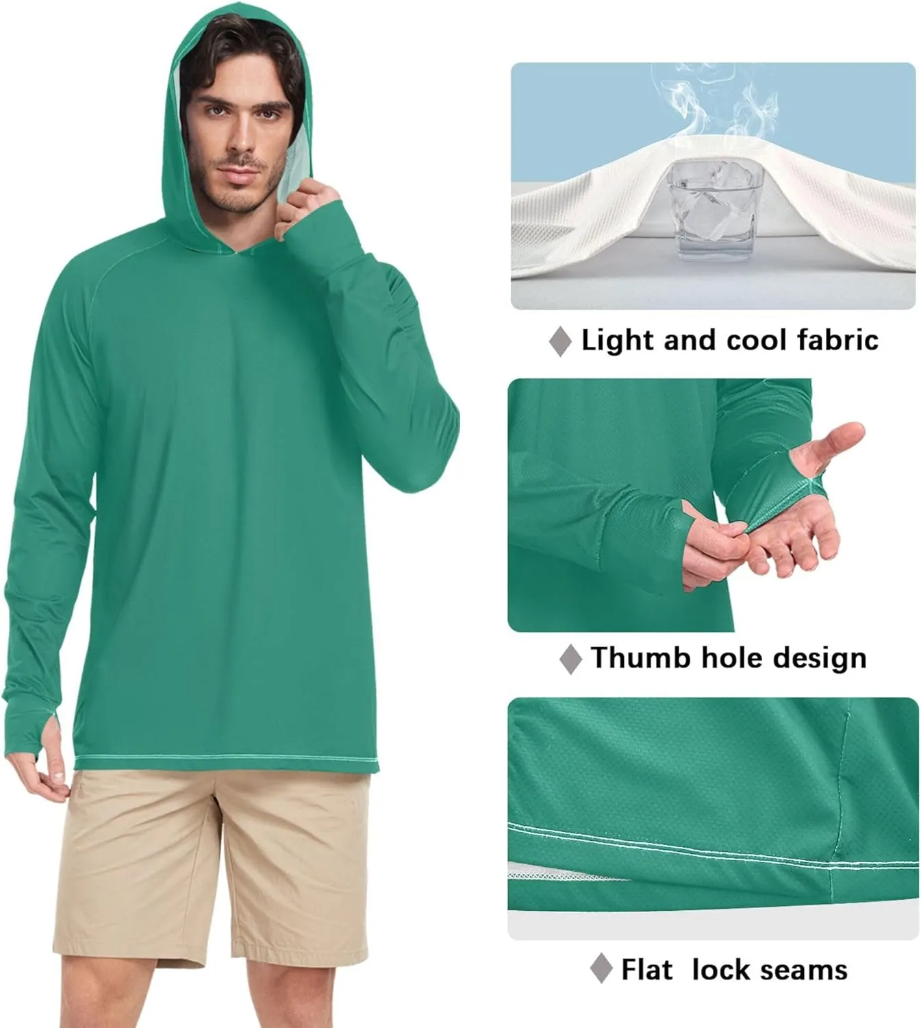 Mens Sun Protection Hoodie Long Sleeve UPF 50   Mens Sun Shirts Quick-Dry Rash Guard for Men Sunproof Shirts