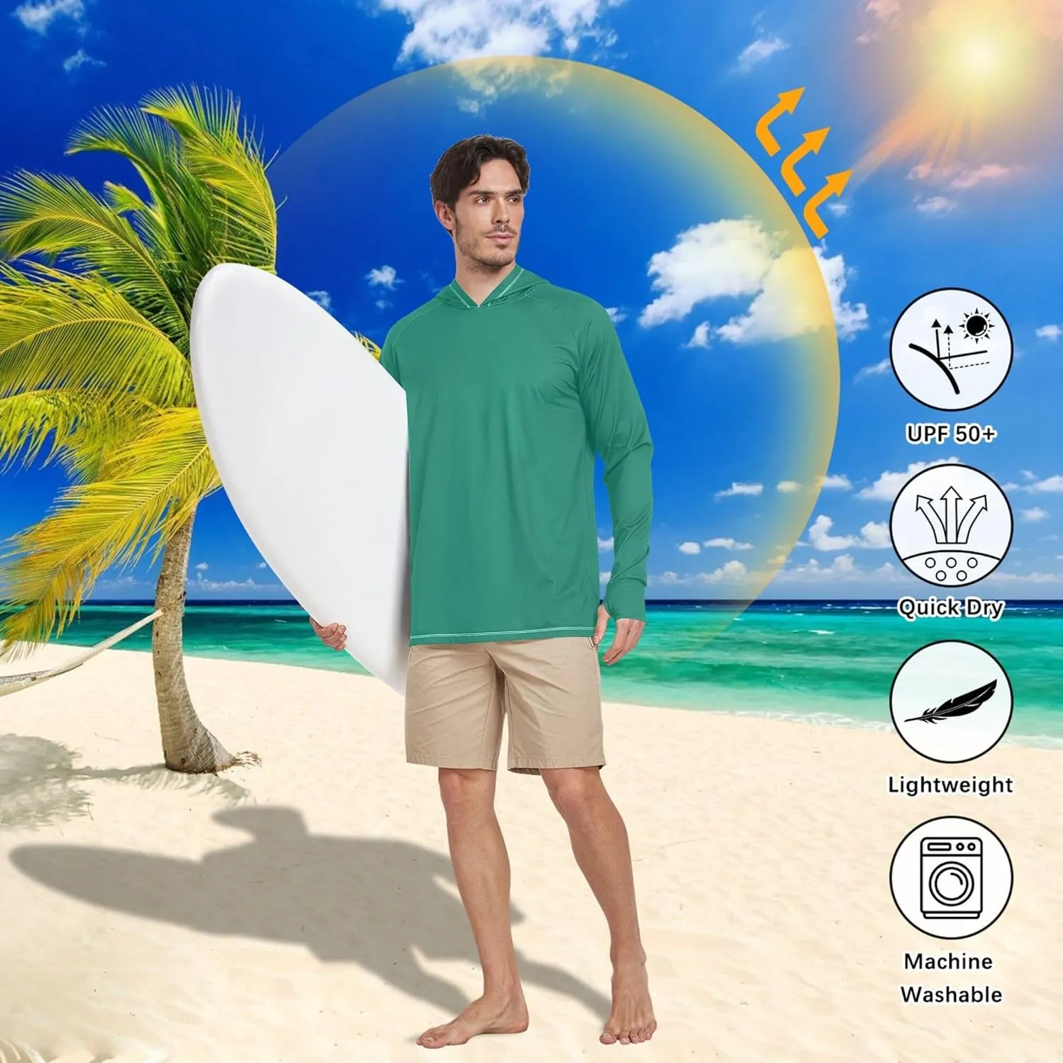 Mens Sun Protection Hoodie Long Sleeve UPF 50   Mens Sun Shirts Quick-Dry Rash Guard for Men Sunproof Shirts
