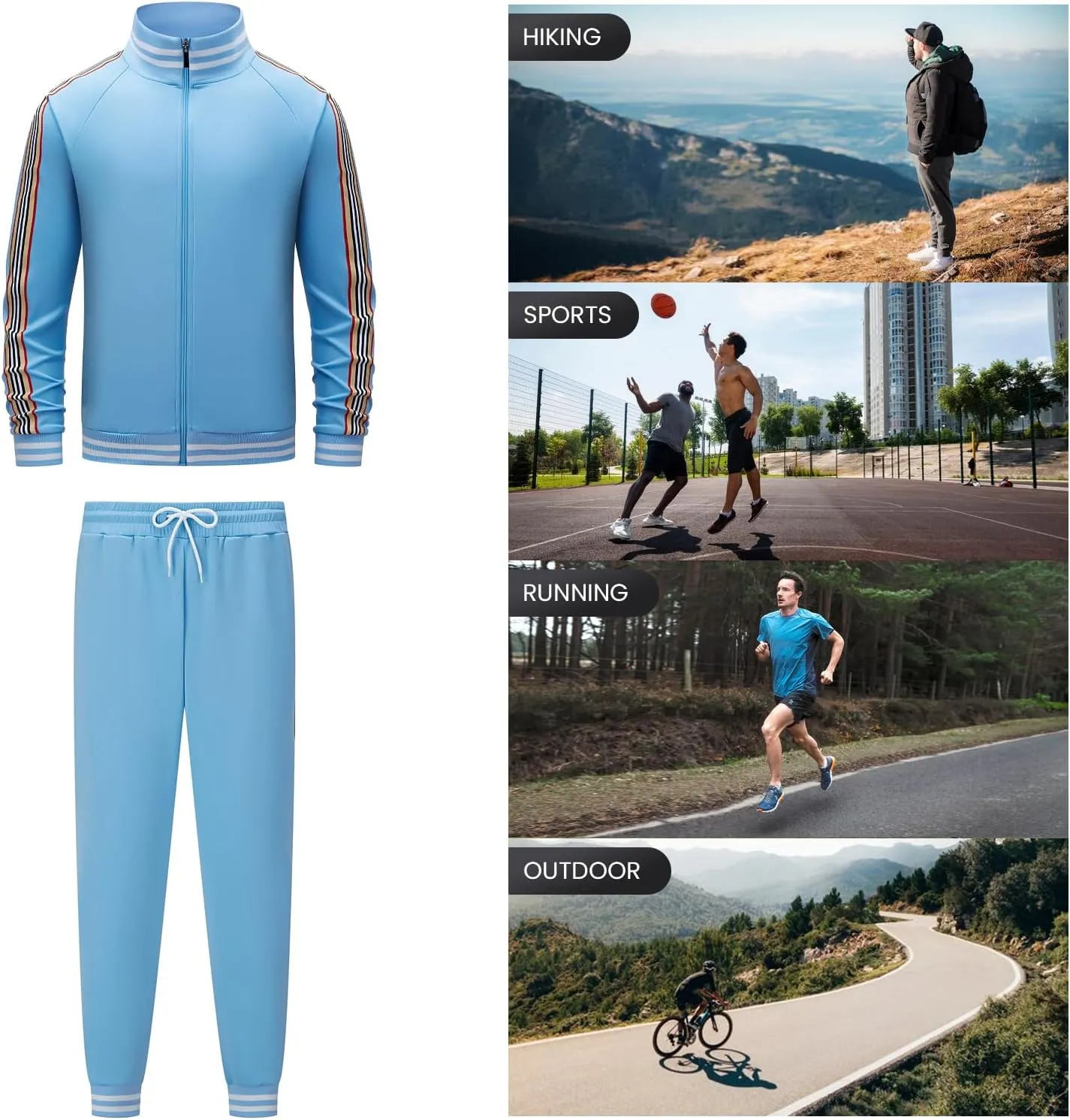 Men's Track suits Sets Long Sleeve Full-zip Sweatsuit Active Jackets and Pants 2 Piece Outfits