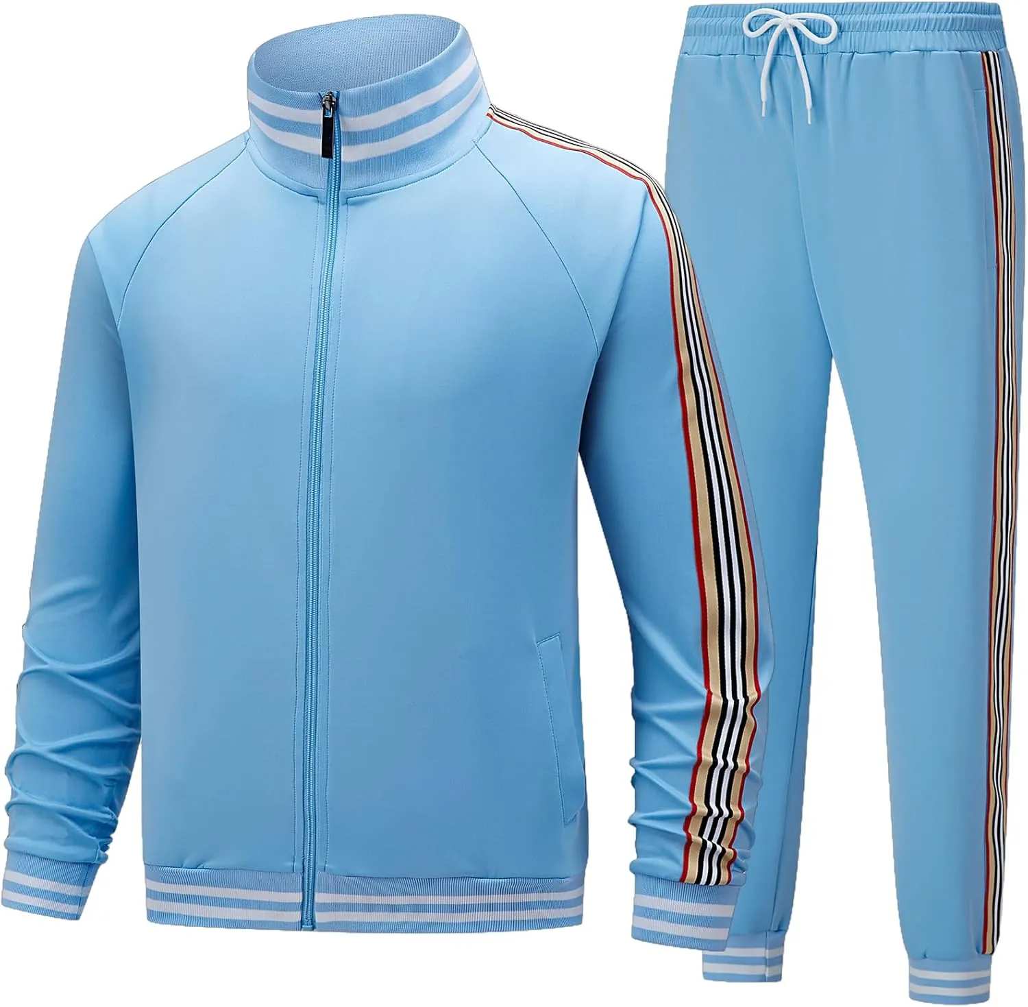 Men's Track suits Sets Long Sleeve Full-zip Sweatsuit Active Jackets and Pants 2 Piece Outfits