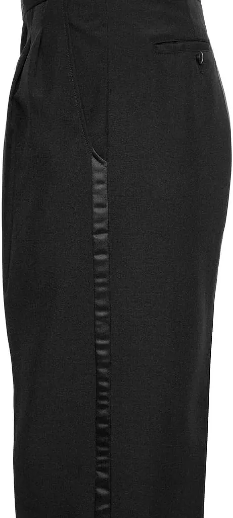 Men's Tuxedo Pants Side Satin Stripe - Pleated Or Flat Front