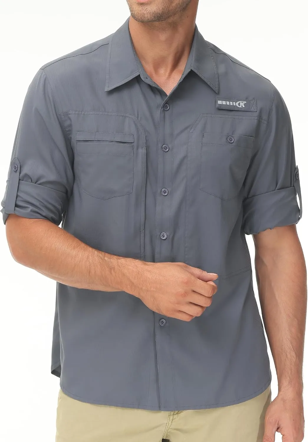 Men's UPF 50  Sun Protection Fishing Shirts Long Sleeve Lightweight Hiking Travel Work Button Down Shirt Zipper Pocket