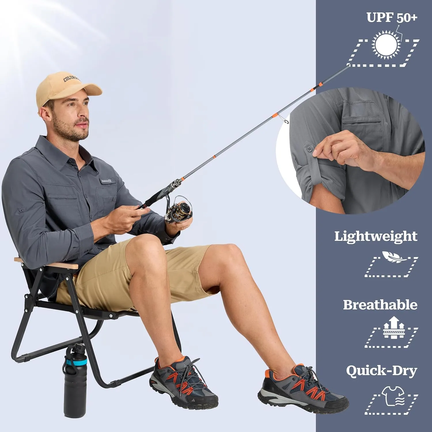Men's UPF 50  Sun Protection Fishing Shirts Long Sleeve Lightweight Hiking Travel Work Button Down Shirt Zipper Pocket