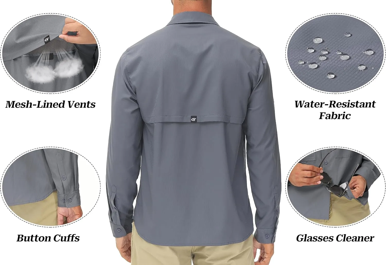 Men's UPF 50  Sun Protection Fishing Shirts Long Sleeve Lightweight Hiking Travel Work Button Down Shirt Zipper Pocket