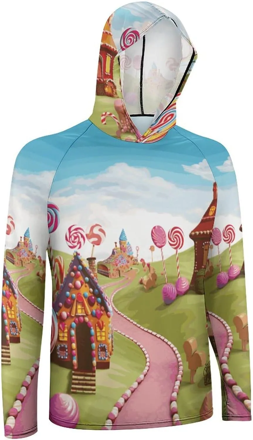 Men's UPF 50  Sun Protection Hoodie Outdoor UV Shirts Candy Land Long Sleeve Quick Dry Fishing Hiking Shirt