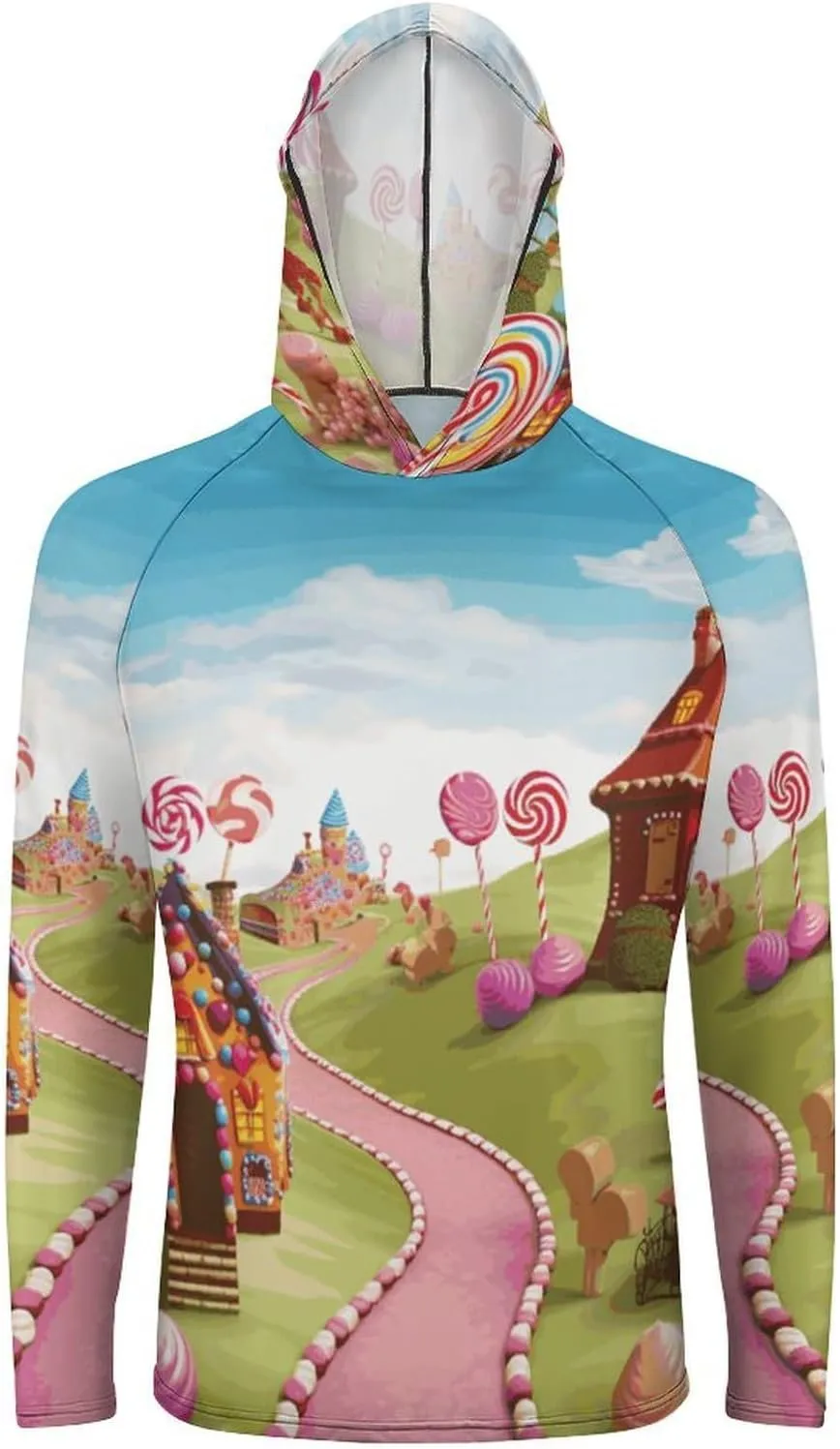 Men's UPF 50  Sun Protection Hoodie Outdoor UV Shirts Candy Land Long Sleeve Quick Dry Fishing Hiking Shirt