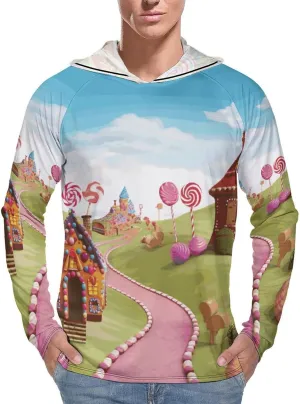 Men's UPF 50  Sun Protection Hoodie Outdoor UV Shirts Candy Land Long Sleeve Quick Dry Fishing Hiking Shirt