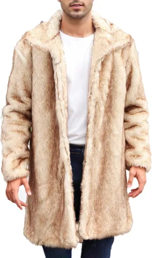 Men's Warm Thick Coat Jacket Faux Fur Fluffy Outwear Cardigan Winter Long Sleeve Overcoat Jacket Long Trench Coats