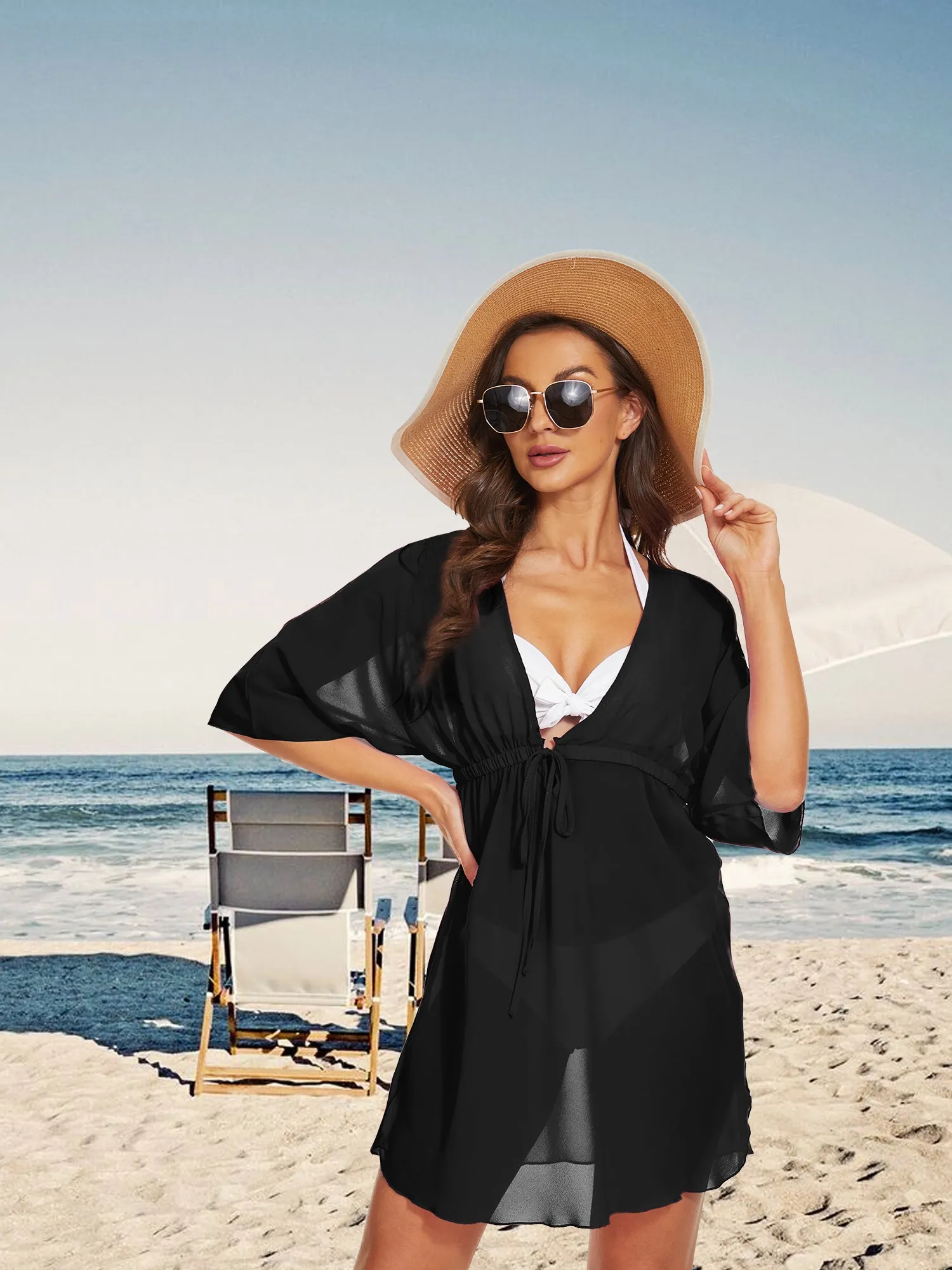 Moss Rose Swimsuit Cover Ups for Women Chiffon Sheer Bikini Coverups Bathing Suit Beach Dress