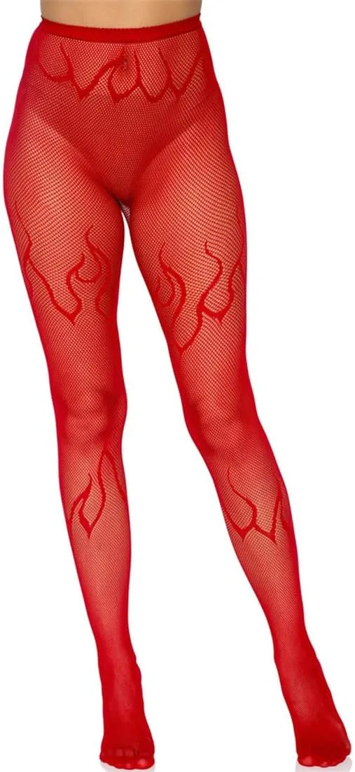 Mrotrida Women's Fire Patterned Fishnet Tights - Sexy Elastic Blaze Pantyhose Leggings - Fire Mesh Stockings