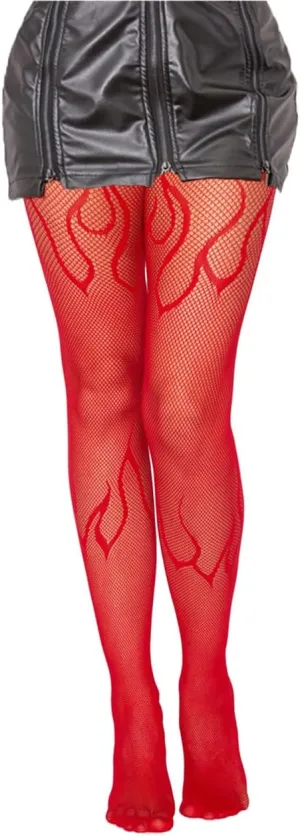 Mrotrida Women's Fire Patterned Fishnet Tights - Sexy Elastic Blaze Pantyhose Leggings - Fire Mesh Stockings