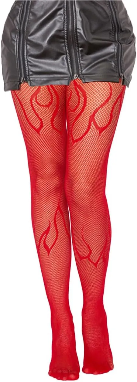 Mrotrida Women's Fire Patterned Fishnet Tights - Sexy Elastic Blaze Pantyhose Leggings - Fire Mesh Stockings