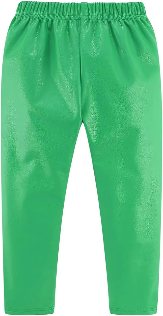 Mud Kingdom Little Girls Warm Pants Faux Leather Fleece Lined