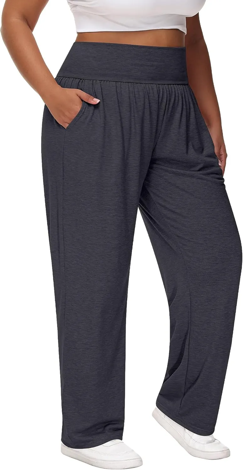 Neer 3 Pack Women Plus Size Wide Leg Yoga Pants High Waist Sweatpants Plus Size Palazzo Pants Lounge with Pockets