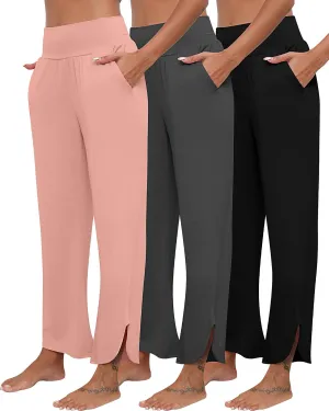 Neer 3 Pcs Women's Wide Leg Yoga Pant High Waisted Casual Loose Comfy Sweatpants Lounge Workout Joggers for Women with Pocket