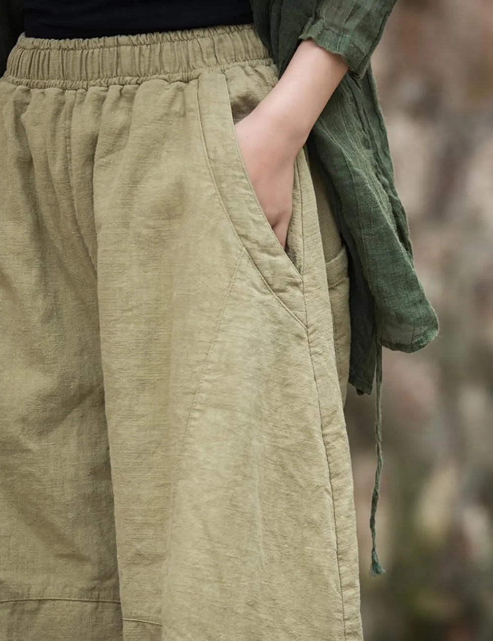 NFYM Women's Vintage Cotton Linen Baggy Pants Elastic Waist Wide Leg Lantern Casual Loose Trouser