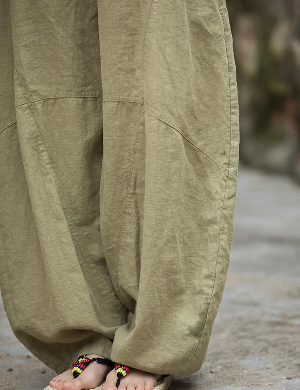NFYM Women's Vintage Cotton Linen Baggy Pants Elastic Waist Wide Leg Lantern Casual Loose Trouser