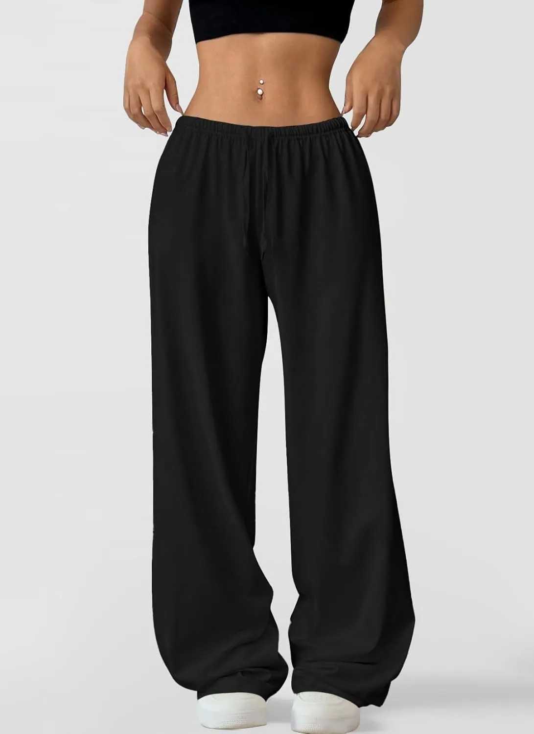 Okiwam Womens Wide Leg Sweatpants Spring 2025 Summer High Waisted Casual Lounge Pants Drawstring Workout Joggers with Pockets