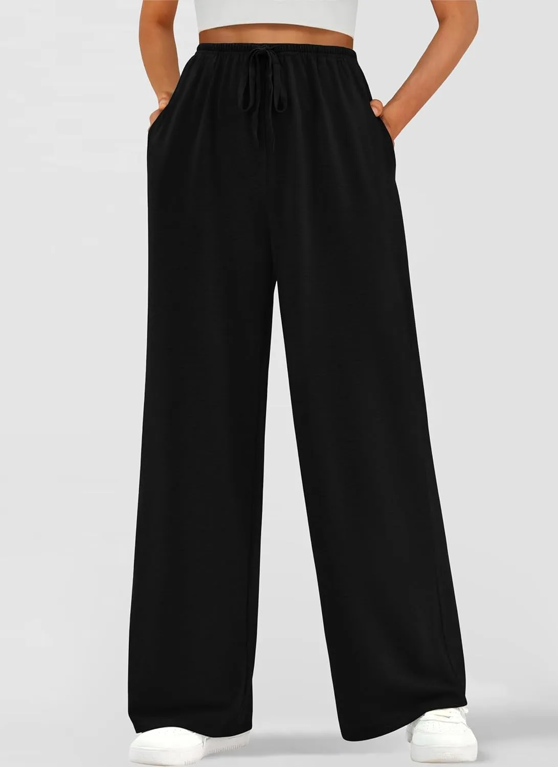 Okiwam Womens Wide Leg Sweatpants Spring 2025 Summer High Waisted Casual Lounge Pants Drawstring Workout Joggers with Pockets