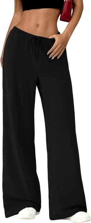 Okiwam Womens Wide Leg Sweatpants Spring 2025 Summer High Waisted Casual Lounge Pants Drawstring Workout Joggers with Pockets