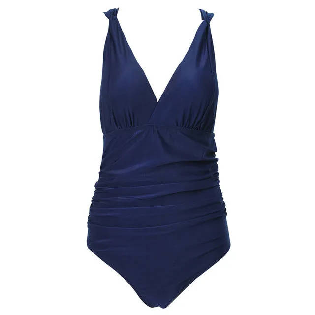 One-Piece Suits Solid V-Neck Tankini Padded