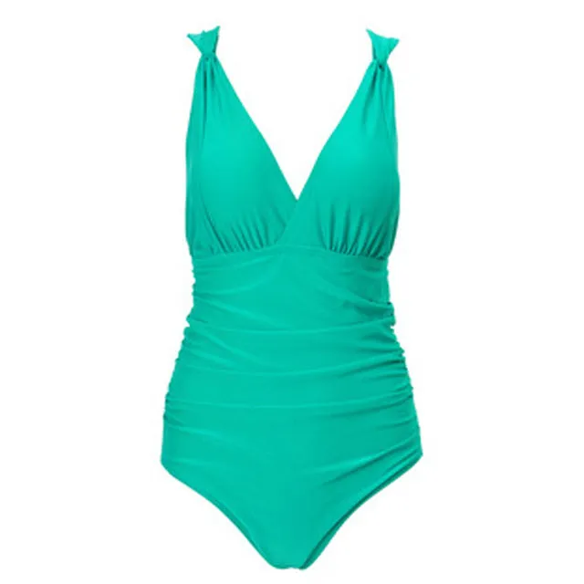 One-Piece Suits Solid V-Neck Tankini Padded