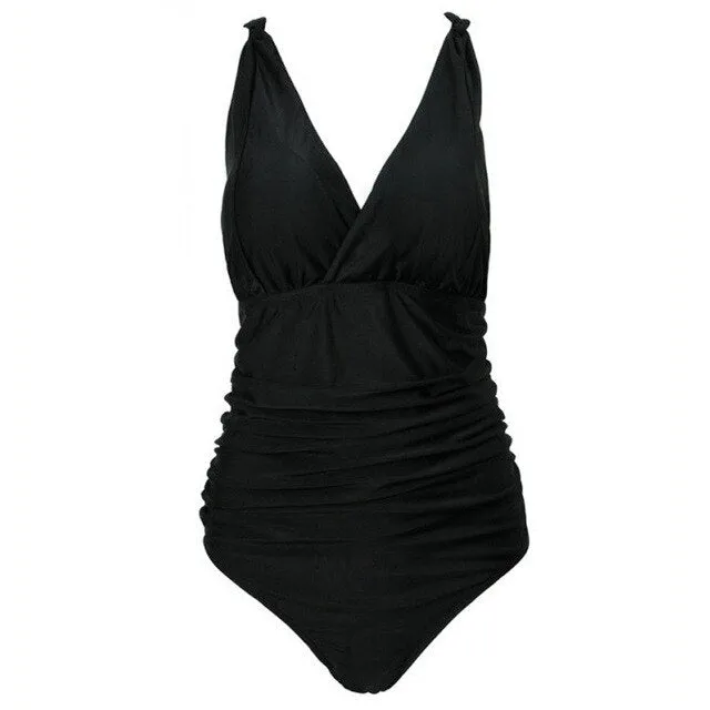 One-Piece Suits Solid V-Neck Tankini Padded