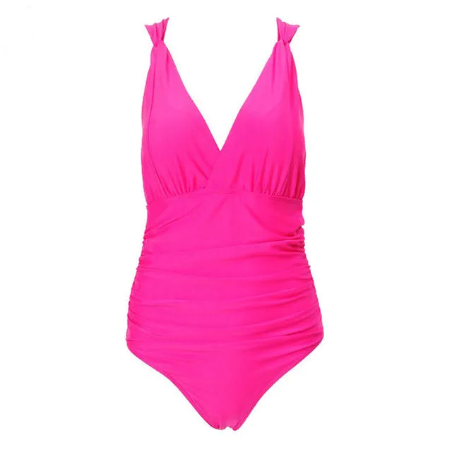 One-Piece Suits Solid V-Neck Tankini Padded