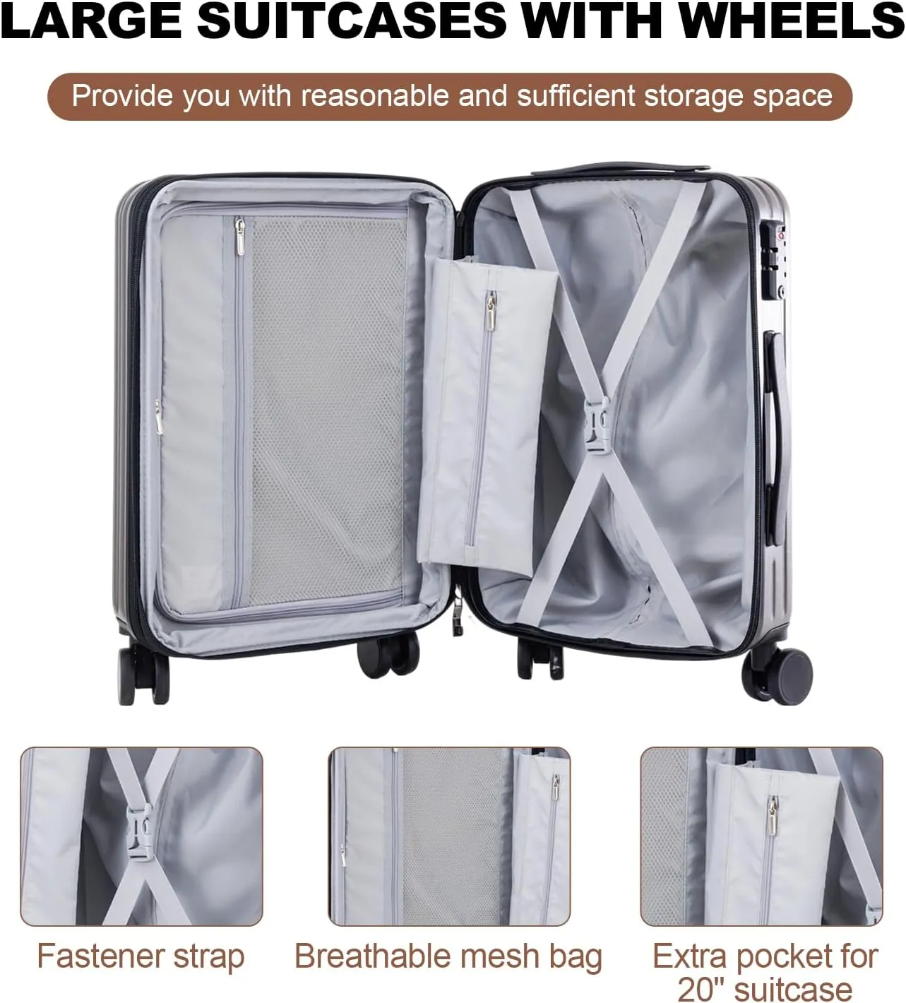 OUZZO PC Luggage,Suitcase Sets,Luggage Sets of 5,Carry-on Luggage With Wheels,Check In Luggage,Expandable Carry On Luggage,20/24/28 Inch Luggage,TSA Approved Lock,Hardshell Suitcase,White